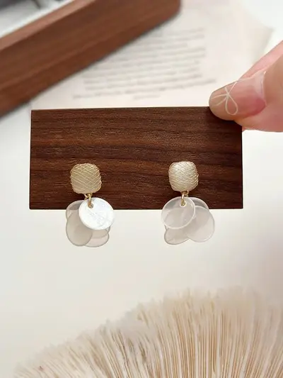 Silver Needle Round Shell Tassel Stud Earrings Summer Style - 8