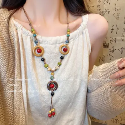Retro Ethnic Style Long Sweater Chain Necklace for Women