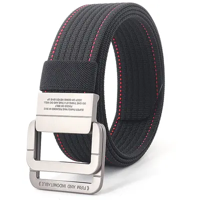 Alloy double ring buckle men's belt Korean style woven nylon tactical sports outdoor pants belt canvas wholesale men's style - 12