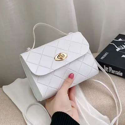 Small Square Women's Bag, Diamond Embossed, Single-Shoulder Crossbody - 7