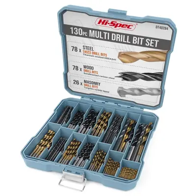 Hi-Spec 130 Piece Drill Bit Set with Twist and Masonry Bits