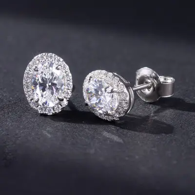 1-3 karat yumurta kesim moissanit küpe, S925 gümüş, kadın