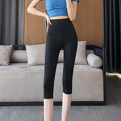 Damen Sommer-Yogahose mit hohem Bund, Stretch, 5/6-Länge - 11