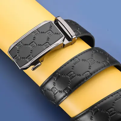 Automatic buckle, genuine leather, business style, original black dress belt, wide belt, Chinese design, waist tightener, cowhide men's belt.