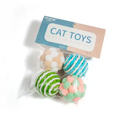 Cat Toy Plush Self-Play Ball 4-Piece Set with Bells - 5