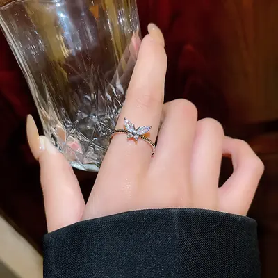 Zircon adjustable open ring for women, Korean style - 13