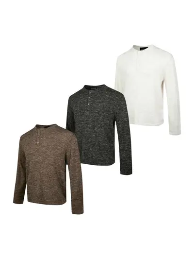 Linen Blend Knit Sweater, Henley Collar, Retro Classic Comfortable Top