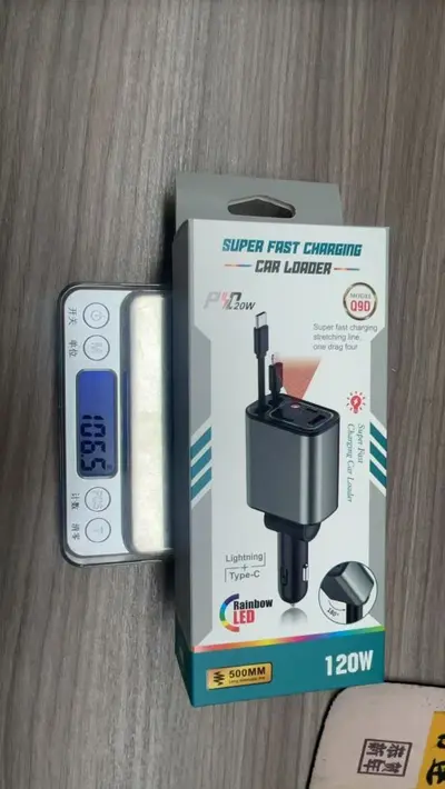 D2 Car Charger 120W PD Fast Charging with Retractable Cable, 1-4 Ports - 12