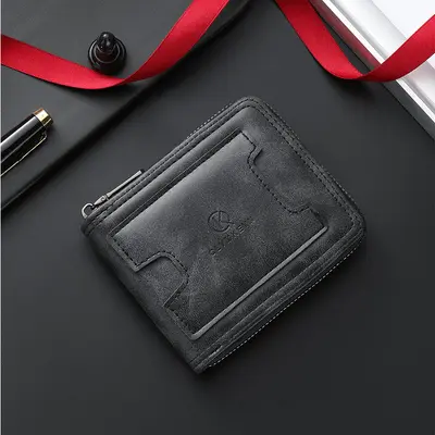 Men's Zipper Short Bifold Wallet with Multi-Function Card Holder - 7