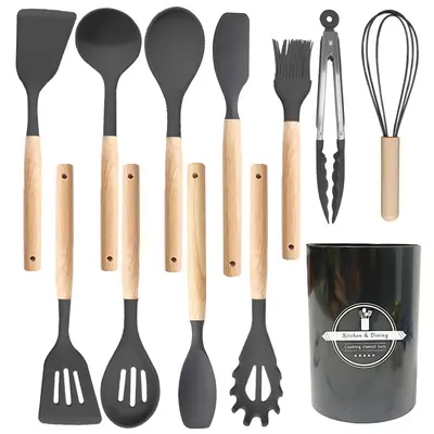 12 Parça Gıda Sınıfı Silikon Mutfak Gereçleri Seti, Spatula ve Kepçe, Isıya Dayanıklı - 8