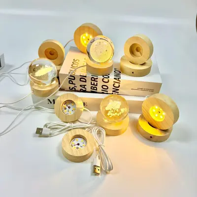 Echtholz-Leuchtesockel USB-Nachtlicht 6cm Kautschukholz ovaler Lampensockel RGB-Farbwechsel