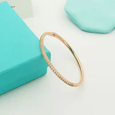 Gold-plated semi-circle bracelet with single row crystals - 3