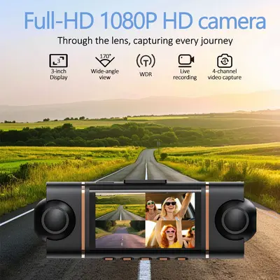 1080p Four-Channel Dash Cam with Simultaneous Recording, WiFi, Night Vision