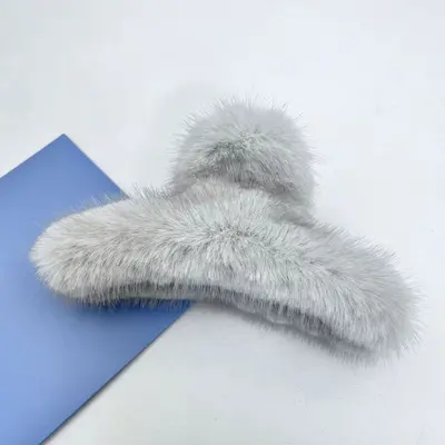 Oufile'in yeni Kore tarzı vizon saç tokası, kadınların saçları için başın arkasında, büyük peluş saç tokası, köpekbalığı tokası saç aksesuarı - 10