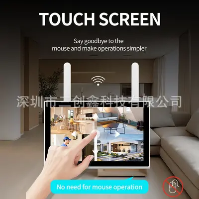 Factory wholesale wireless touchscreen 4/8 channel monitoring set with 4 megapixel high-definition security cameras and NVR video recorder.
