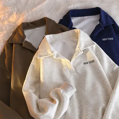 Kadınlar için sınır ötesi polo yaka sweatshirt, ilkbahar ve sonbahar ince bol yeni trend Kore şık Hong Kong tarzı uzun kollu ceket.