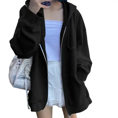 Gri kapüşonlu sweatshirt kadın yeni gevşek kadife gündelik spor ceket ilkbahar ve sonbahar uzun kollu fermuarlı hırka üst