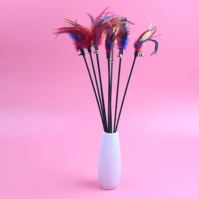 Interactive Cat Teaser Wand with Colourful Feathers and Bell - 7