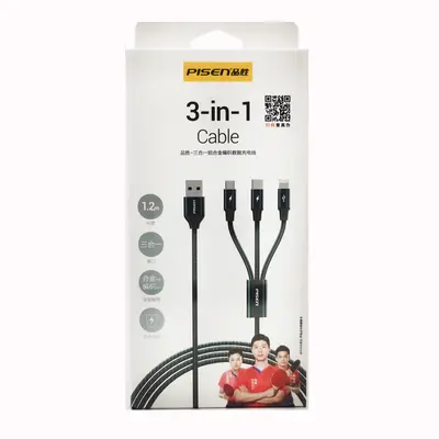 Pinsheng 3-in-1 braided 100W şarj kablosu, Type-C hızlı