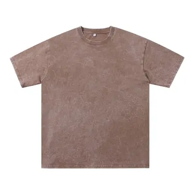 250g Pure Cotton Retro Washed Distressed Plus-Size Round Neck Men's T-Shirt - 9