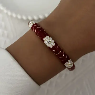 Damla emaye bilezik, çiçek motifi, vintage tarzı - 9