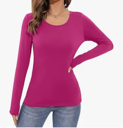 Women's Long-Sleeve Low-Neck Solid Color Base Layer Pullover - 9