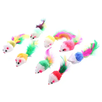 Colorful Plush Feather Mouse-Shaped Cat Toy, Self-Play Interactive - 6