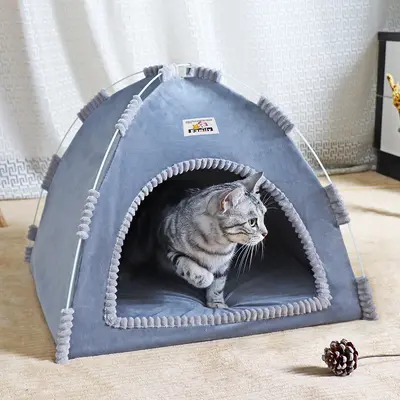 Sınır ötesi evcil hayvan çadırı, dört mevsim evrensel, kedi ve köpek evcil hayvan yuvası, yazlık mat, açık hava nefes alabilen katlanabilir kedi evi