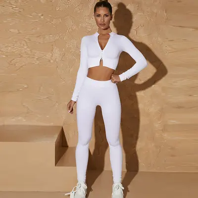 Women's Zip Sports Set, Long Sleeve Top and Long Pants, Seamless