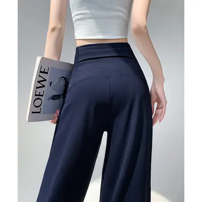 Navy Blue Micro-Flare Yoga Pants for Women, High Waist, Quick-Dry - 6