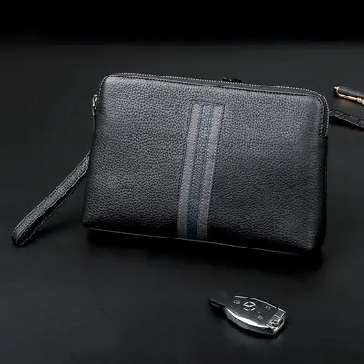 Men's Genuine Leather Clutch Bag, Large Capacity Envelope Bag, Top-Grain Cowhide - 2