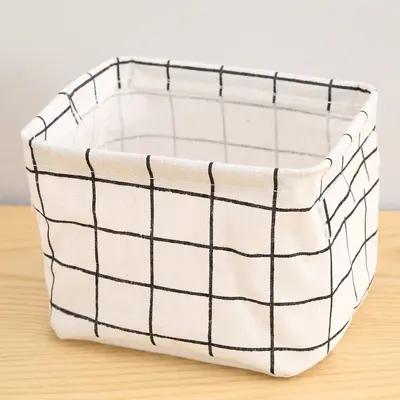 Printed Cotton-Linen Fabric Storage Basket with Handle - 10