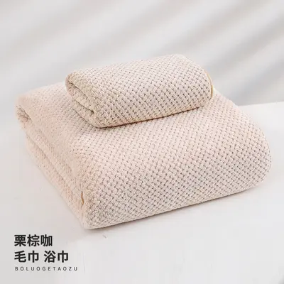 Pineapple pattern coral fleece bath towel set, 3-piece cotton - 11