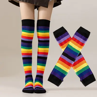Regenbogen-Streifensocken für Damen, overknee-lang - 10