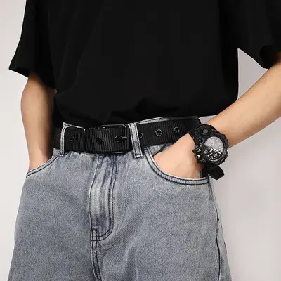 Yeni çok delikli kanvas kemer erkek pin tokalı kemer gençlik öğrenci çok yönlü denim askeri eğitim genişletilmiş naylon kemer