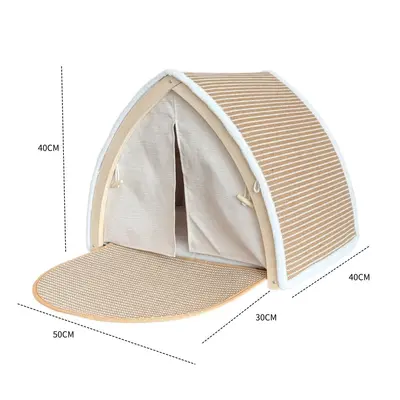 Cat Tent with Sisal Scratching Board, Extra Large Enclosed Cat House, Solid Wood - 12