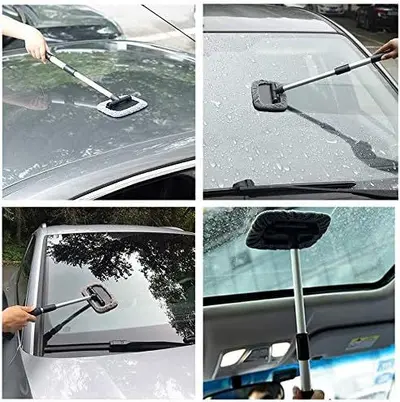 Car windshield cleaning brush, deicer window brush, microfiber car wash window scraper, telescopic rod set - 5