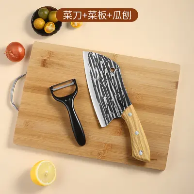 龙泉刀具套装手工锻打刀家用菜刀菜板二合一厨房全套厨具砧板组合 - 10