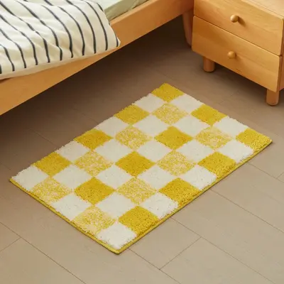 Ins Style Checkered Bath Mat, Absorbent Non-Slip Matte Bathroom Rug