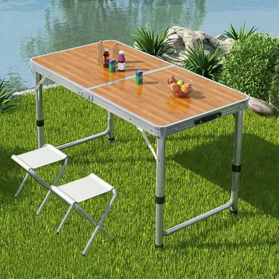 Foldable Portable Outdoor Dining Table with Adjustable Height