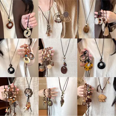 Ethnic style necklace, long sweater chain, women's accessory - 1
