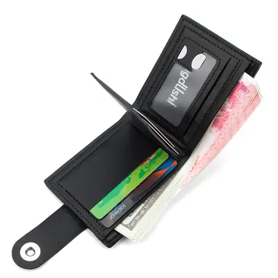 Men's Short Horizontal Leather Wallet with Magnetic Snap and Coin Pocket - 4
