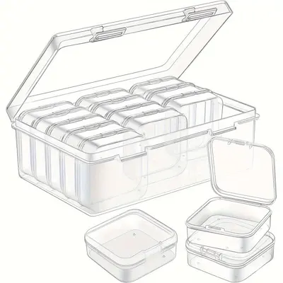 Clear plastic storage box set, square shape, desktop organizer - 10