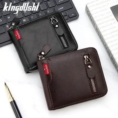 New Men's Short Chain Wallet Multi-Card Slot Large Capacity Large Zipper Coin Pouch Zipper Men's Wallet Wholesale