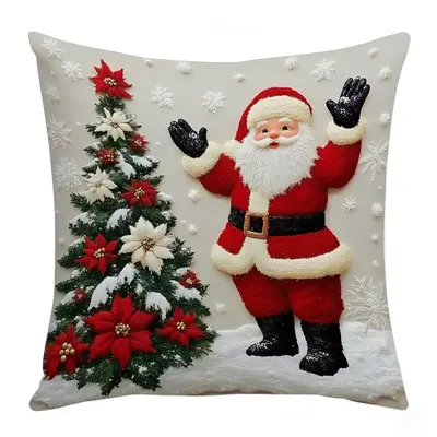 Keten Karikatür Desenli Noel Yastık Kılıfı Sofa Kırlent Kılıfı - 8