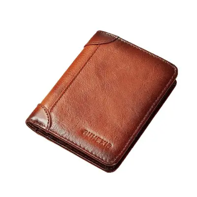 Men's Genuine Leather Short Wallet, Top-Grain Cowhide, Ultra-Thin Retro Driver's License H - 6