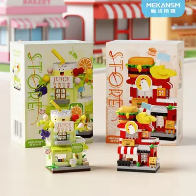Compatible with LEGO-style double-layer street scene vending cart building blocks, children's student toys, Christmas gift, high-assembly, wholesale and dropshipping