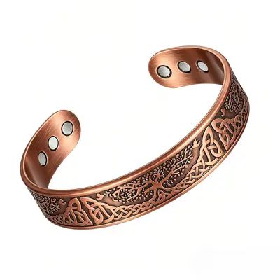 Grenzüberschreitend beliebtes Magnet-Armband-Ring-Set Magnetarmband Blüten Antik-Rotkupfer gebürstet Vintage-Stil Schmuck für Herren und Damen - 7