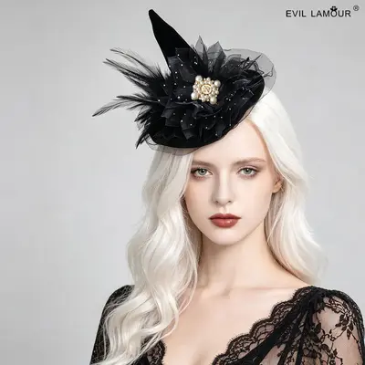 Bridal Headpiece Vintage Mesh Hat with Feather Hair Accessory, Derby Hat - 11