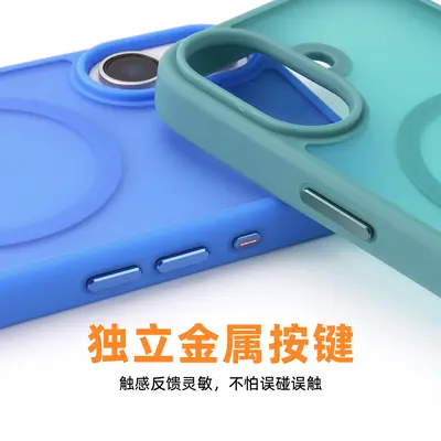 Apple iPhone 16 Plus leather-feel case in lake blue with magnetic stand